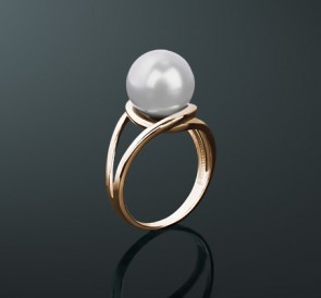 Золотое кольцо с жемчугом кп-73жб: белый морской жемчуг, золото 585°